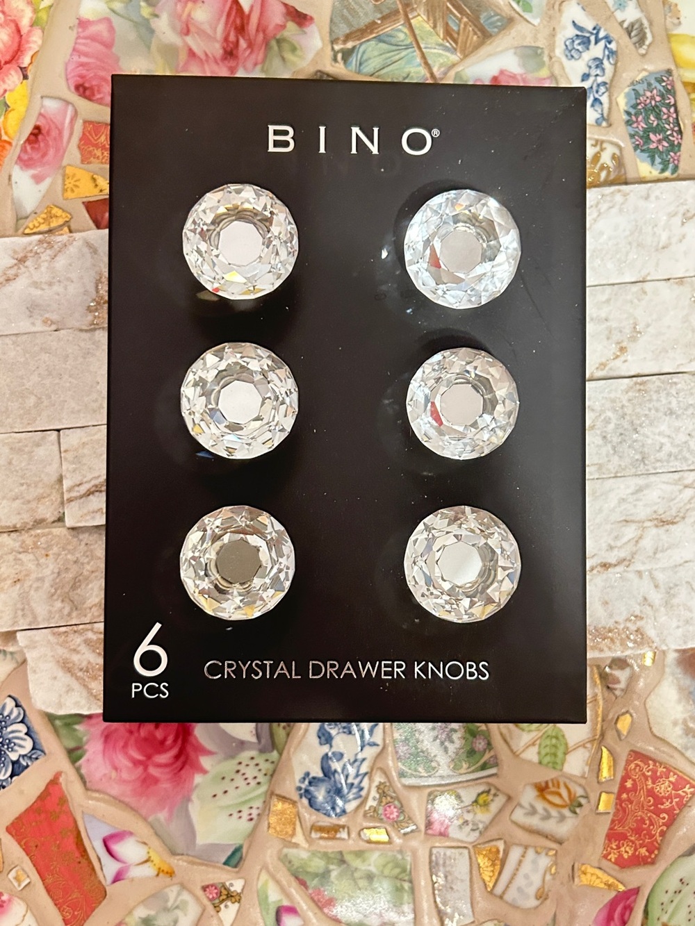 BINO 6 pcs crystal drawer knobs